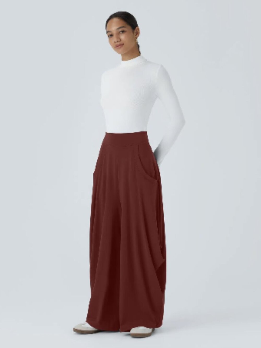Halara Mid Rise Draped Wide Leg Casual Pants